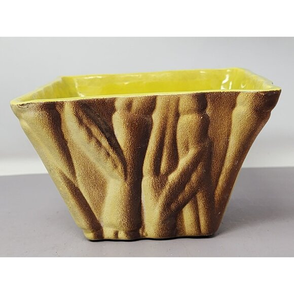 Vintage Unique Yellow & Brown Ceramic Planter Textured Design‎ Kitschy Rustic - Picture 4 of 9